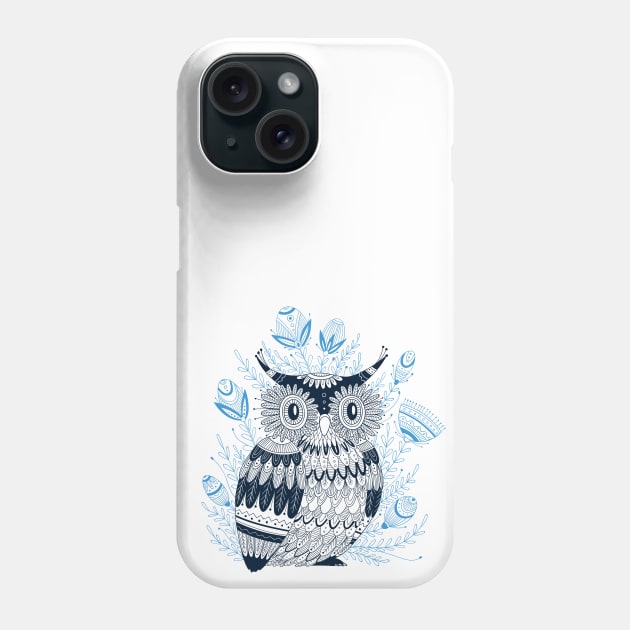 Blue owl with flowers Phone Case by yuliia_bahniuk