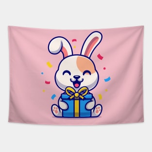 Cute Rabbit With Gift Box Cartoon Tapestry