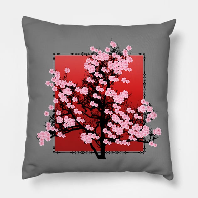 Cherry blossoms in red Pillow by Sinmara