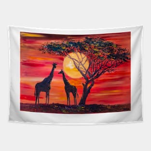 The sun. Giraffes. Tree Tapestry