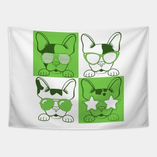 Frenchies with Glasses Green Tapestry