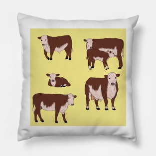 Hereford Cattle Pattern Yellow Pillow