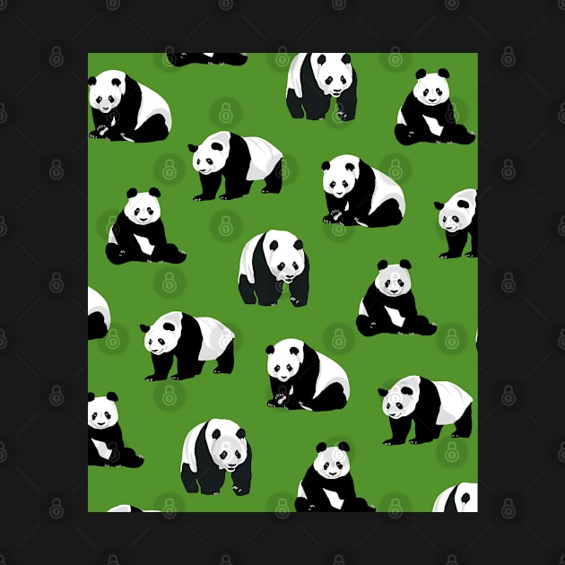 Panda Poses on Green by OneThreeSix