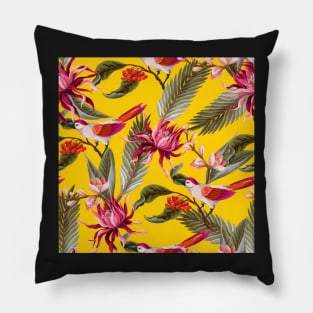 exotic bird yellow pattern Pillow