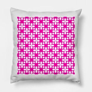 White Clovers and Dots Pattern on Pink Background Pillow