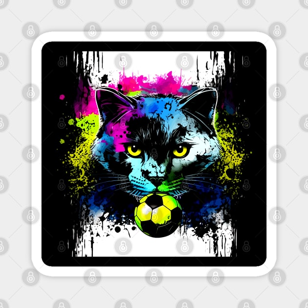 Black Cat Soccer Player - Soccer Futball Football - Graphiti Art Graphic Paint Magnet by MaystarUniverse