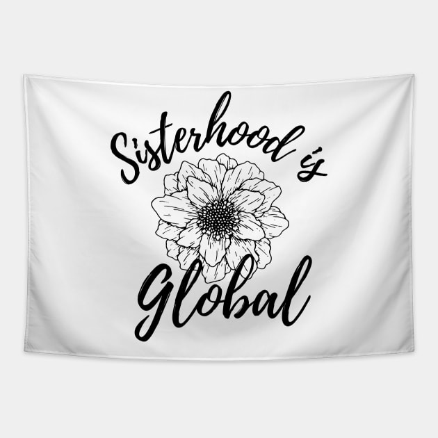 Sisterhood Is Global Blooming Black Flowers Tapestry by pingkangnade2@gmail.com