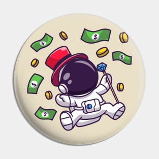 Cute Rich Astronaut Floating With Money Cartoon Pin