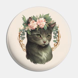 Cute Magical Flower Crown Cat Pin