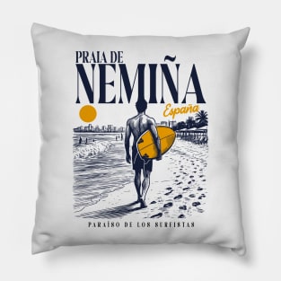 Vintage Surfing Praia de Nemina, Spain // Retro Surfer Sketch // Surfer's Paradise Pillow