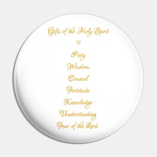 Gifts of The Holy Spirit in a 3-D Look Golden Script Pin