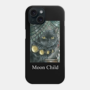 Black Cat - Moon Phases Necklace - Moon Child -White Lettering Phone Case