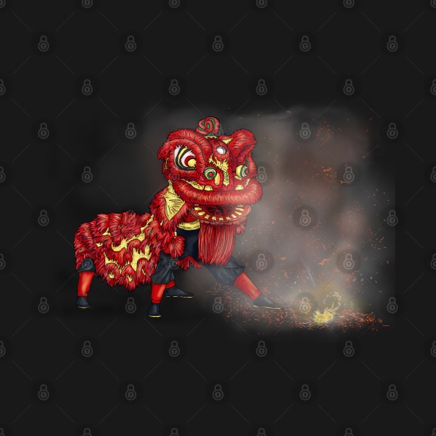 Chinese Lion Dancers Firecracker Illustration by H. R. Sinclair