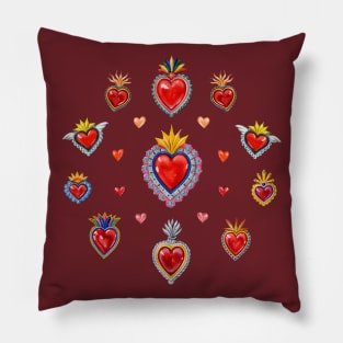 Mexican Sacred Hearts Circle Pillow