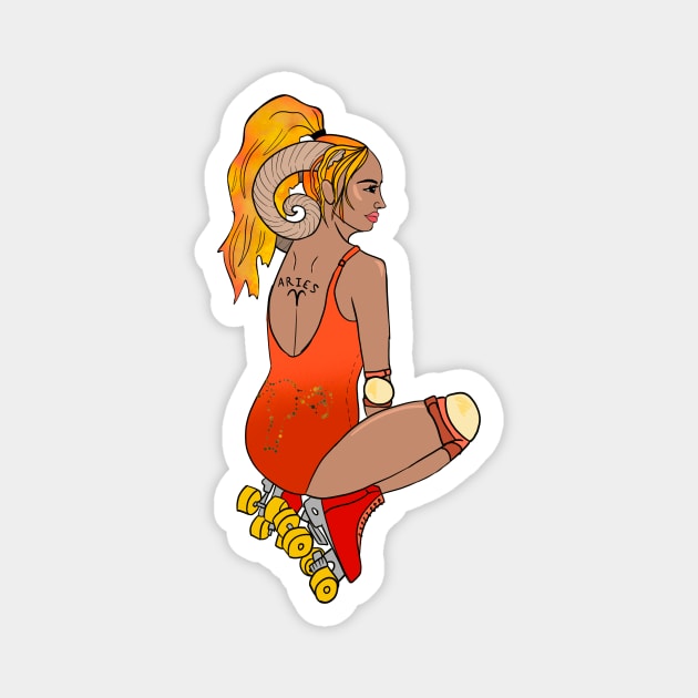 Aries Pinup Rollergirl Magnet by Hotanist