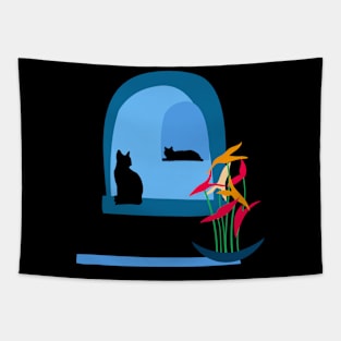 Neighbor House Cats on Windows Tapestry