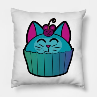 Catcake With Mouse-Cherry - Turquoise Pillow