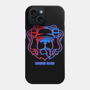 Retro Vintage 3D Glitch Neon Drunk Bear With Beer Hat Phone Case