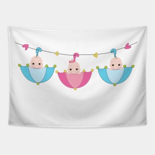 Triplets baby hanging umbrella baby shower Tapestry