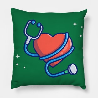 Heart With Stethoscope Cartoon Pillow