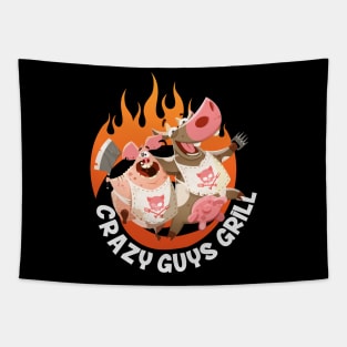 Crazy Guys Grill White Text Tapestry