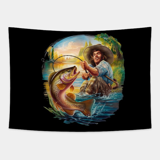 Cool Fishing For Men Women Fisherman Bass Trout Fish Hunting Tapestry by woormle