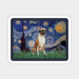 Starry Night (Van Gogh) Adapted to Feature a Boxer (natural ears) Magnet