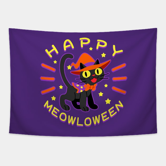 Happy Meowloween Tapestry by TeeBudgie