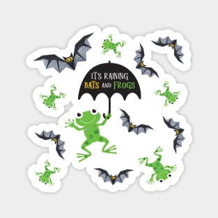 It's Raining (Sparkly Halloween) Bats and Frogs White Magnet