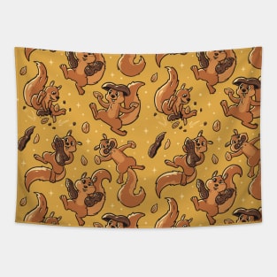 Pattern Peanut Cute Squirrels Yellow Tapestry