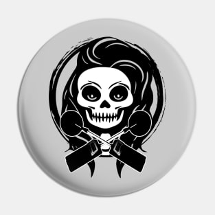 Female Detectorist Skull and Detector Black Logo Pin