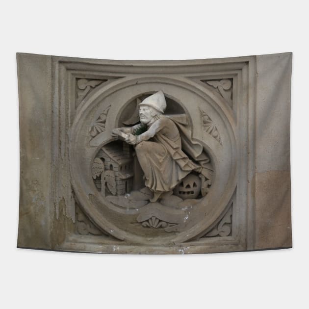 Halloween Witch on Broom 3d Stone Carving Photo Tapestry by Christine aka stine1