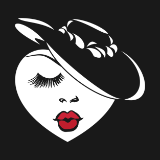 Lady Heart with Eyelashes Red Lips & Hat T-Shirt