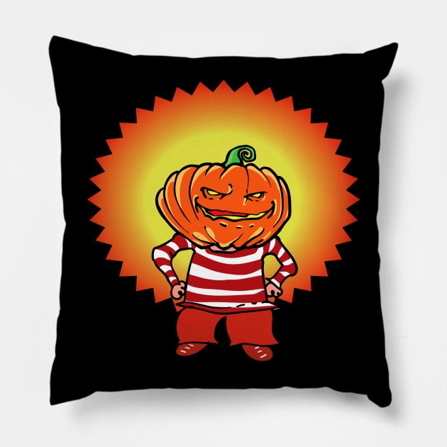 halloween kid pumpkin head funny cartoon Pillow by anticute