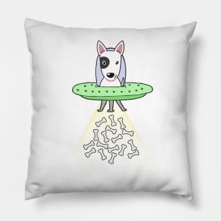 Funny bull terrier dog is flying a ufo Pillow