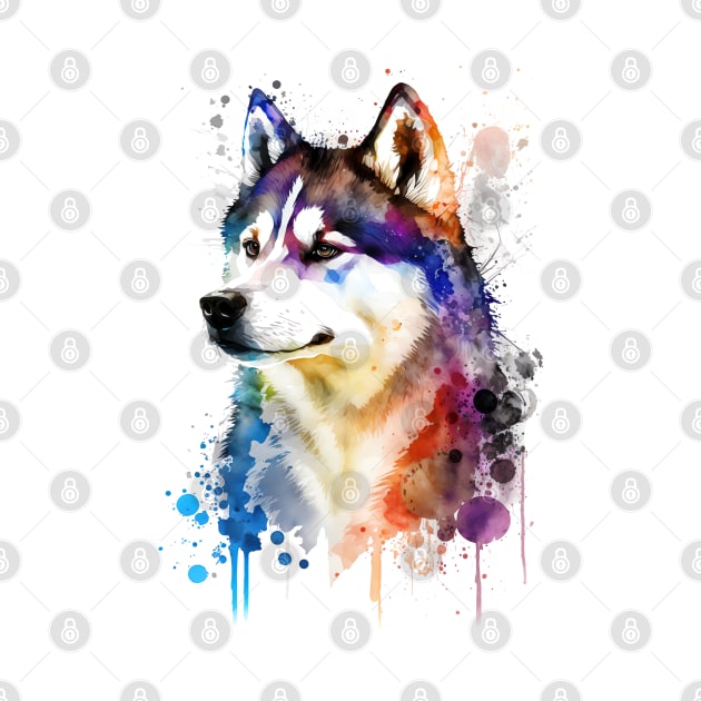 Rainbow Siberian Husky Watercolor Art by doglovershirts