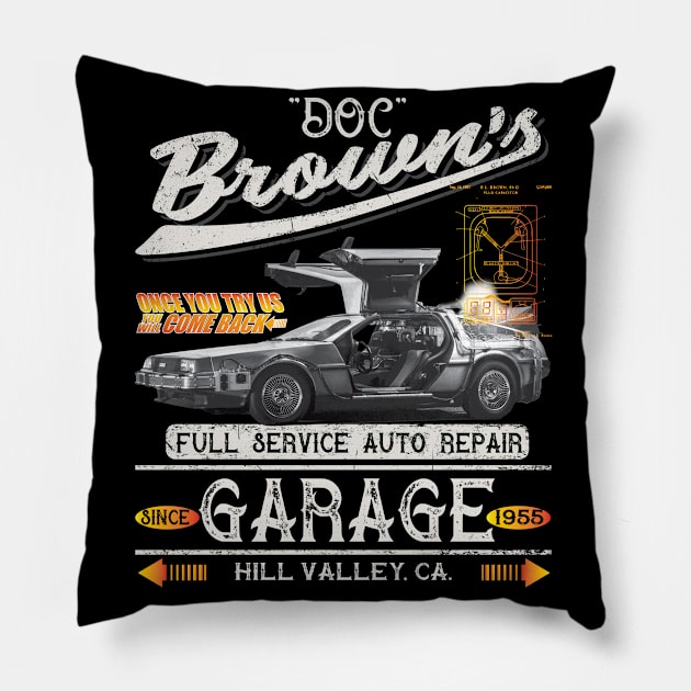 Doc Browns Garage Pillow by Alema Art