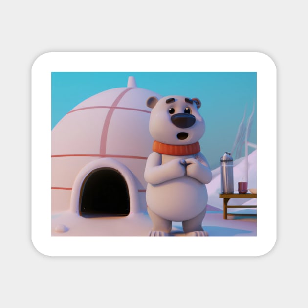 Cute Polar Bear by an Igloo Magnet by YegMark