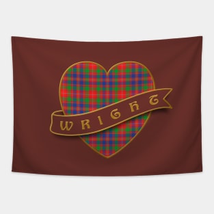 The WRIGHT Family Tartan Retro Heart & Ribbon Family Insignia Tapestry