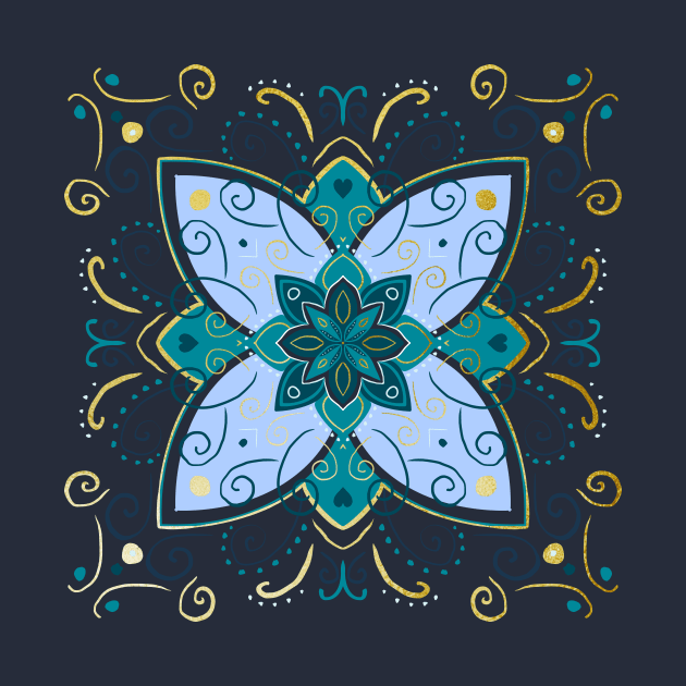 Blue and gold flower mandala by Home Cyn Home 