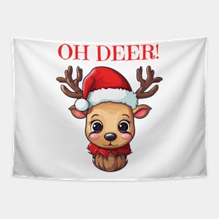 Cute Christmas deer with Santa hat Tapestry