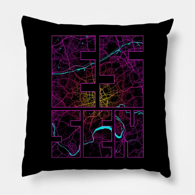 Essen, Germany City Map Typography - Neon Pillow by deMAP Studio