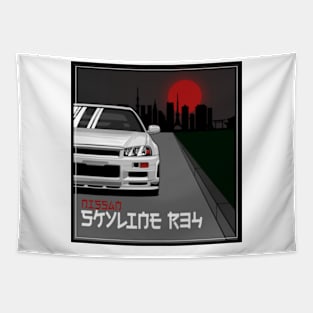 Nissan Skyline r34 GTR White, JDM Car Tapestry