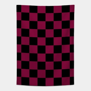 Crimson Red and Black Chessboard Pattern Tapestry