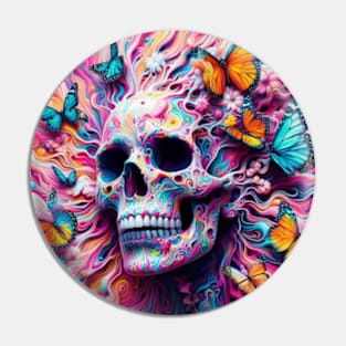 Psychedelic Skull Butterflies Pin