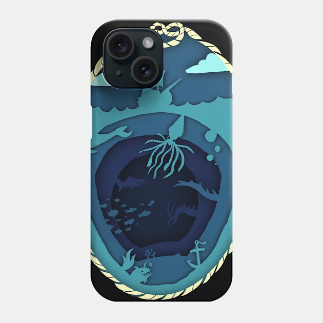 Deep Ocean Life on Layered Paper Phone Case by narwhalwall