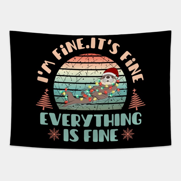 I'm fine.It's fine. Everything is fine.Merry Christmas  funny fur seal and Сhristmas garland Tapestry by Myartstor 