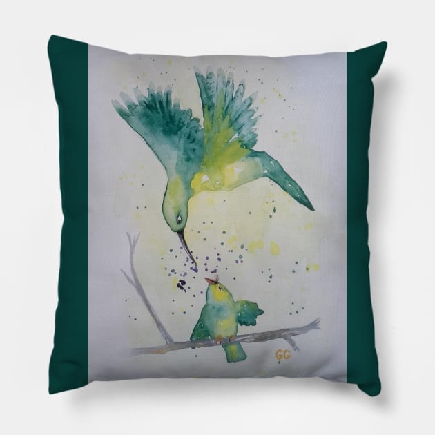 Australian Sunbirds Bird Painting Pillow by GarryGreenwood