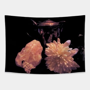 Florals, Silver, and Quartz - Baroque Inspired Dark Still Life Photo Tapestry