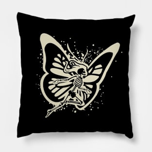 Grunge Fairycore dancing skeleton with wings Pillow